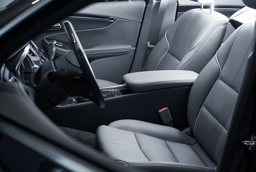 The front seat in a car – viewed from the side. The front seat in a car – viewed from the side.